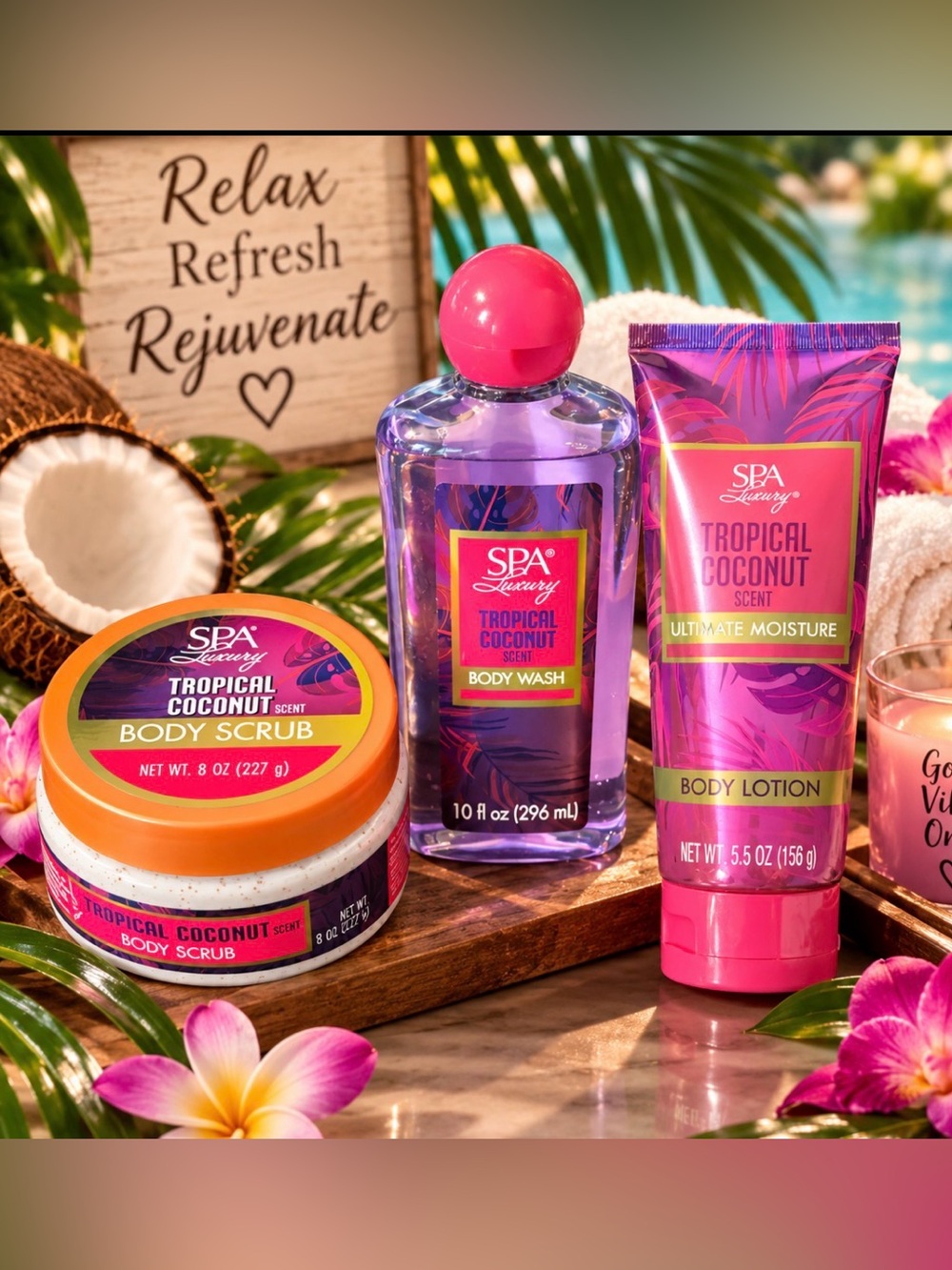 Tropical Coconut Body Wash & Lotion Set - Pink/Purple